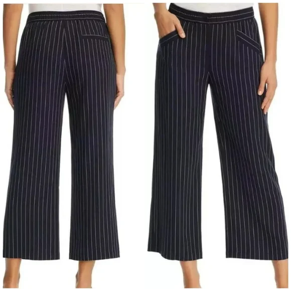 🌿 Eileen Fisher Indigo wide leg cropped pant navy pinstripe size XL - Picture 1 of 8